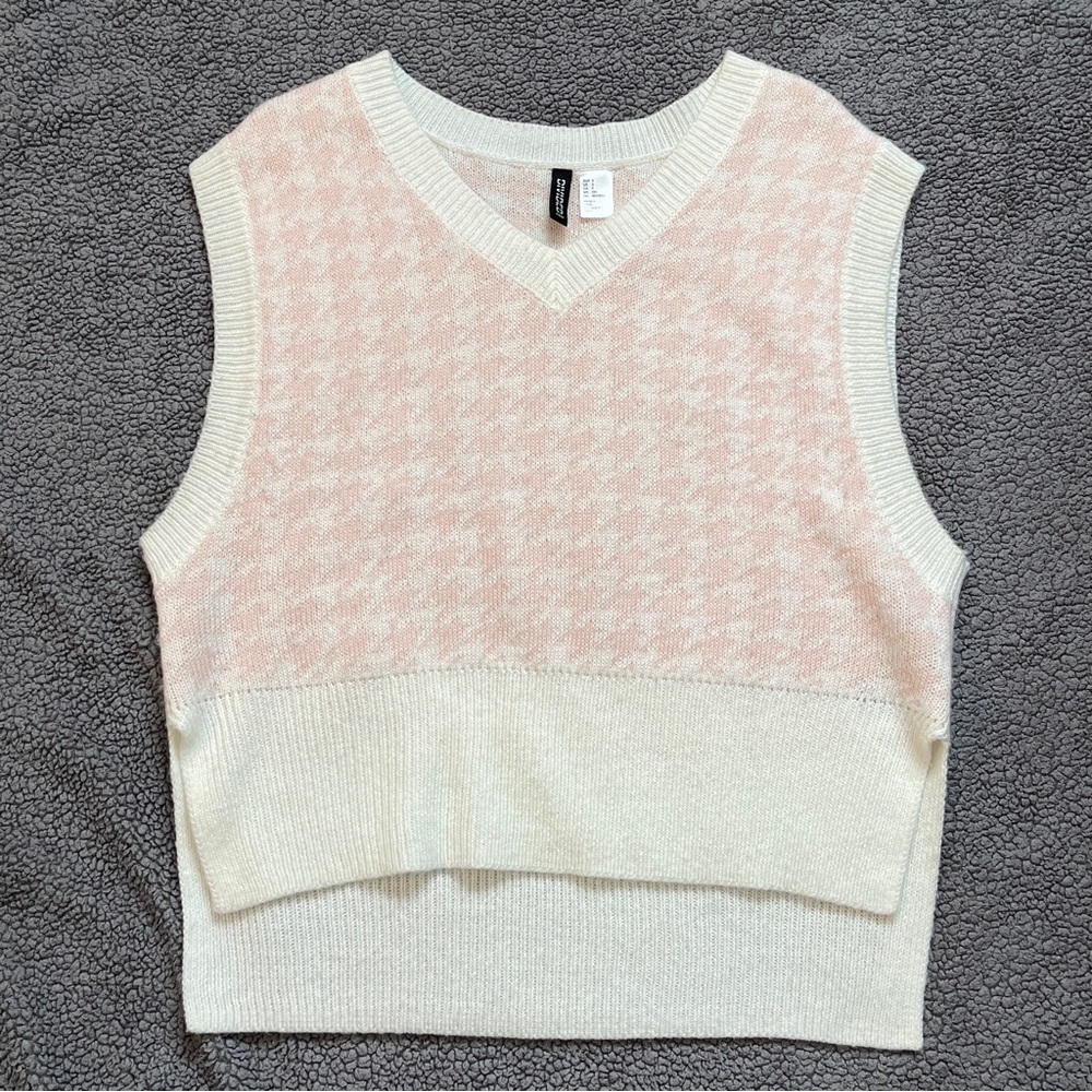 Pink and Cream Houndstooth Sweater Vest
